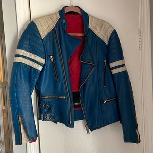 Unique Blue Genuine Leather Biker Jacket